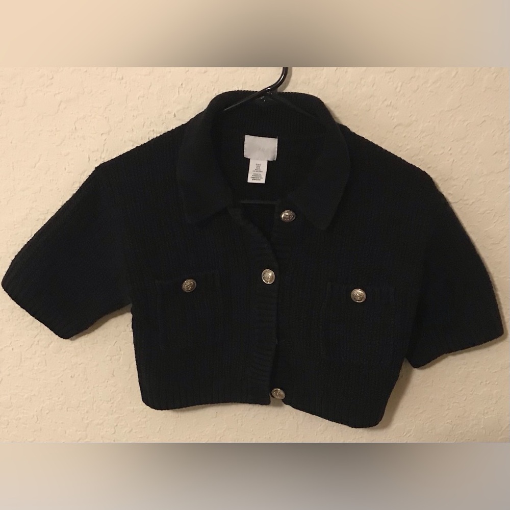 H&M Black Cropped Knit Cardigan | Size Small